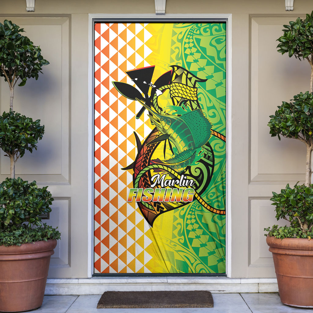 Hawaii Blue Marlin Fishing Door Cover Hawaiian Kanaka Kakau Reggae LT14 Reggae - Polynesian Pride