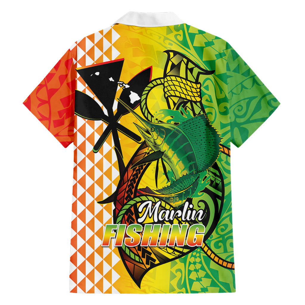 Hawaii Blue Marlin Fishing Family Matching Off The Shoulder Long Sleeve Dress and Hawaiian Shirt Hawaiian Kanaka Kakau Reggae LT14 - Polynesian Pride