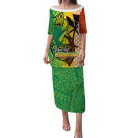 Hawaii Blue Marlin Fishing Family Matching Puletasi and Hawaiian Shirt Hawaiian Kanaka Kakau Reggae LT14 Mom's Dress Reggae - Polynesian Pride