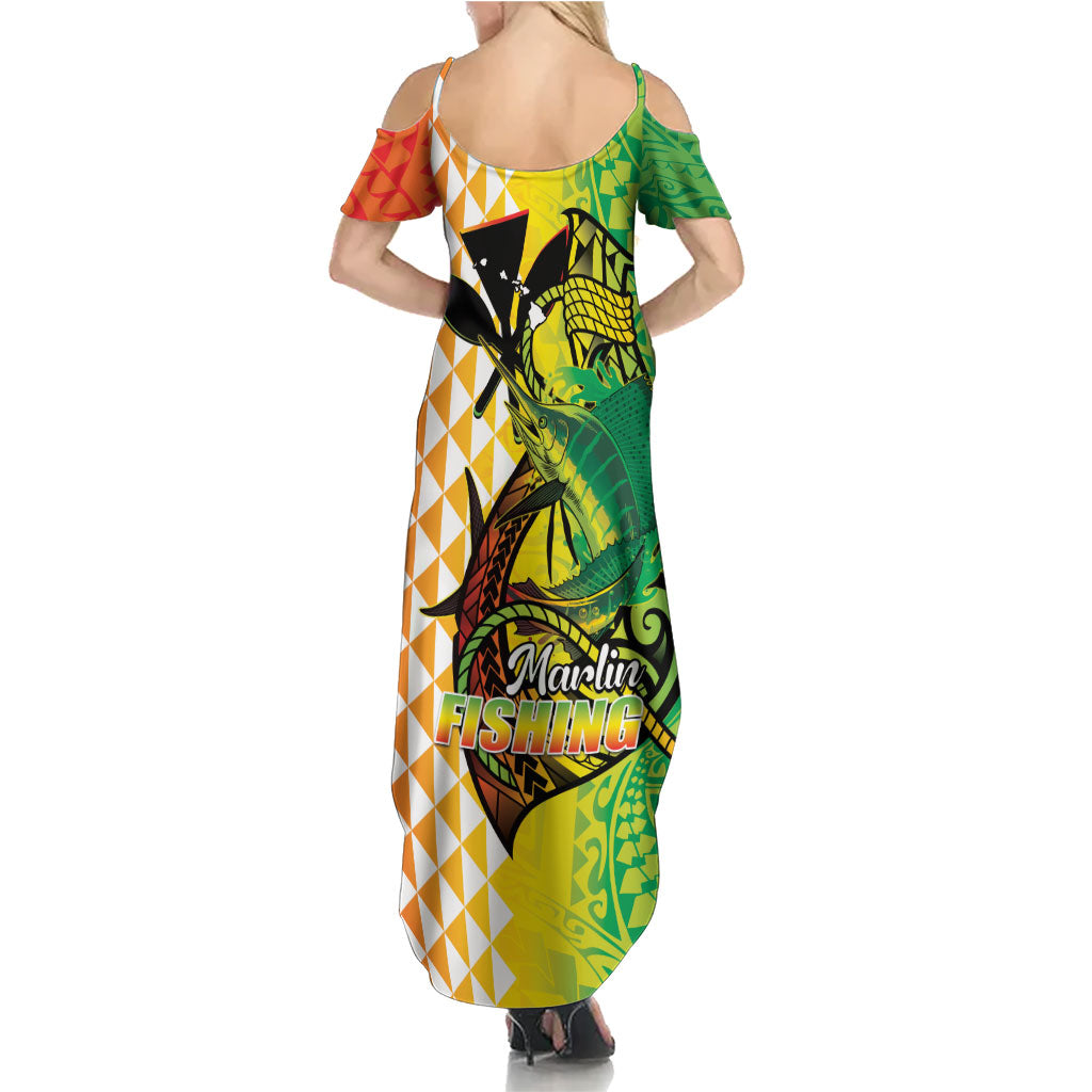 Hawaii Blue Marlin Fishing Family Matching Summer Maxi Dress and Hawaiian Shirt Hawaiian Kanaka Kakau Reggae LT14 - Polynesian Pride