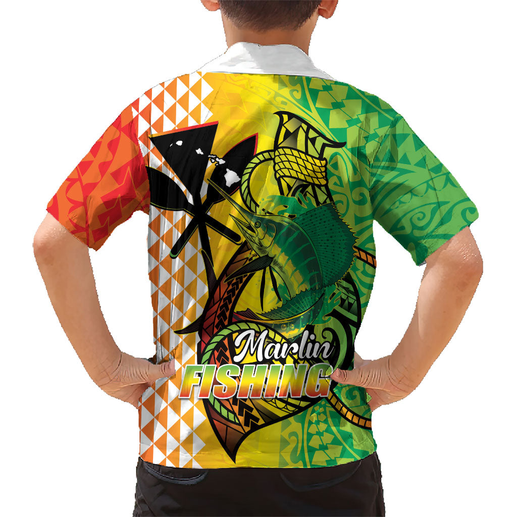 Hawaii Blue Marlin Fishing Family Matching Tank Maxi Dress and Hawaiian Shirt Hawaiian Kanaka Kakau Reggae LT14 - Polynesian Pride