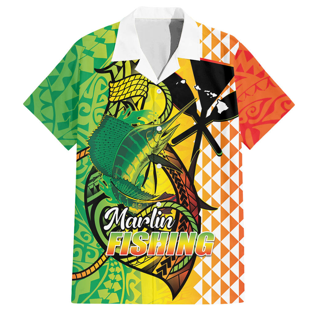 Hawaii Blue Marlin Fishing Hawaiian Shirt Hawaiian Kanaka Kakau Reggae LT14 Reggae - Polynesian Pride