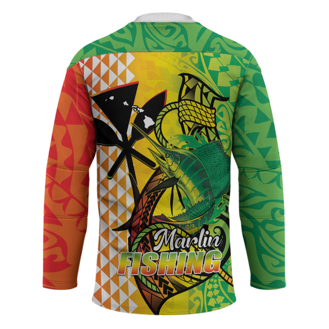 Hawaii Blue Marlin Fishing Hockey Jersey Hawaiian Kanaka Kakau Reggae LT14 - Polynesian Pride