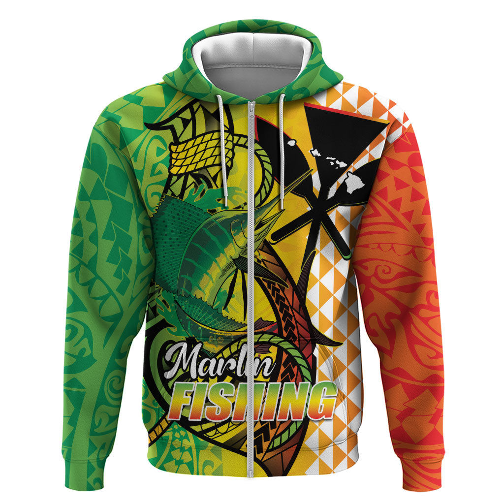 Hawaii Blue Marlin Fishing Hoodie Hawaiian Kanaka Kakau Reggae LT14 Zip Hoodie Reggae - Polynesian Pride