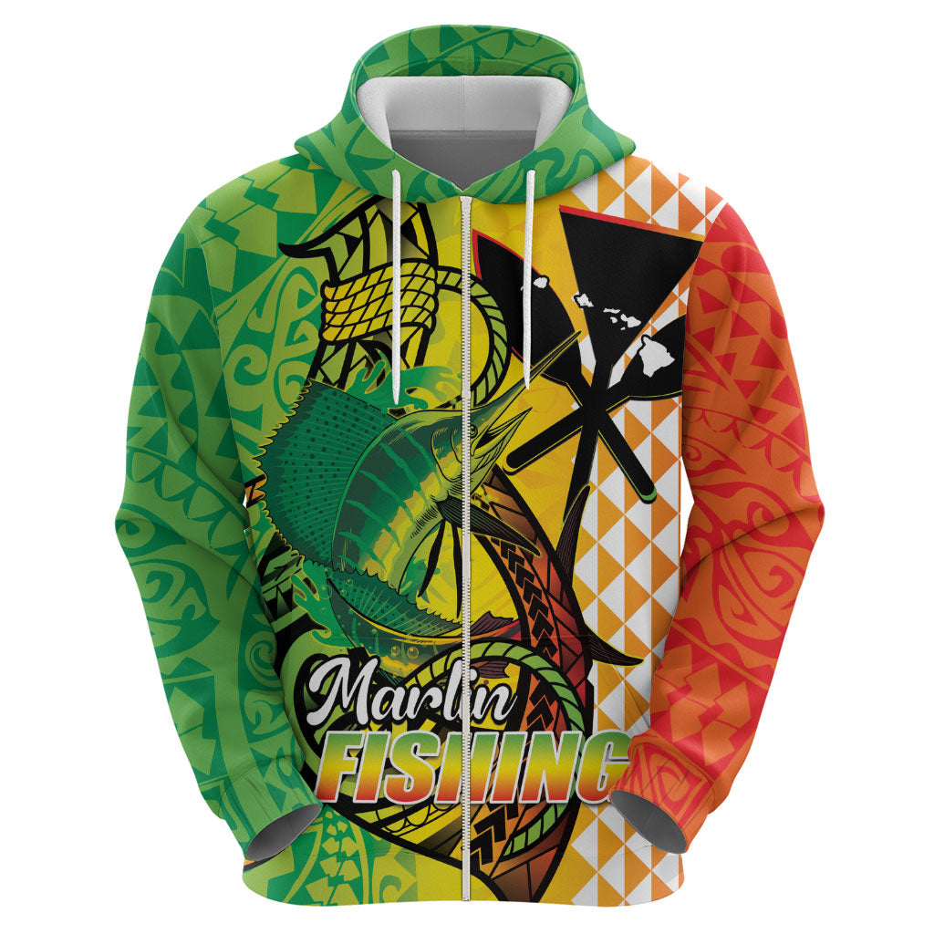 Hawaii Blue Marlin Fishing Hoodie Hawaiian Kanaka Kakau Reggae LT14 - Polynesian Pride