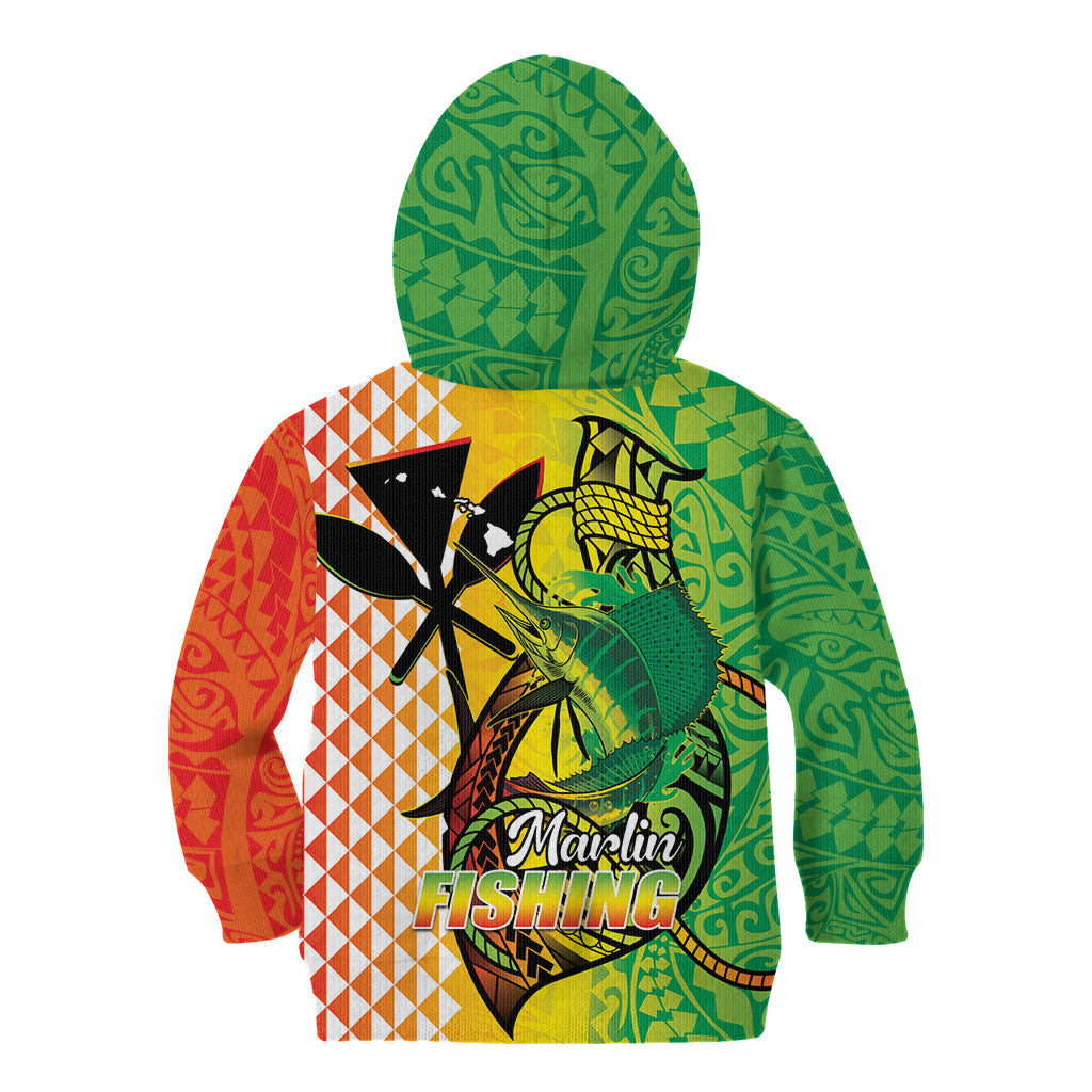 Hawaii Blue Marlin Fishing Kid Hoodie Hawaiian Kanaka Kakau Reggae LT14 - Polynesian Pride