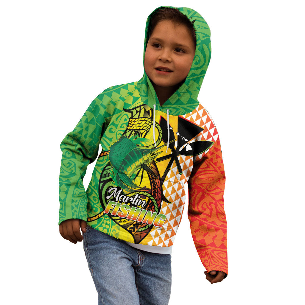 Hawaii Blue Marlin Fishing Kid Hoodie Hawaiian Kanaka Kakau Reggae LT14 - Polynesian Pride
