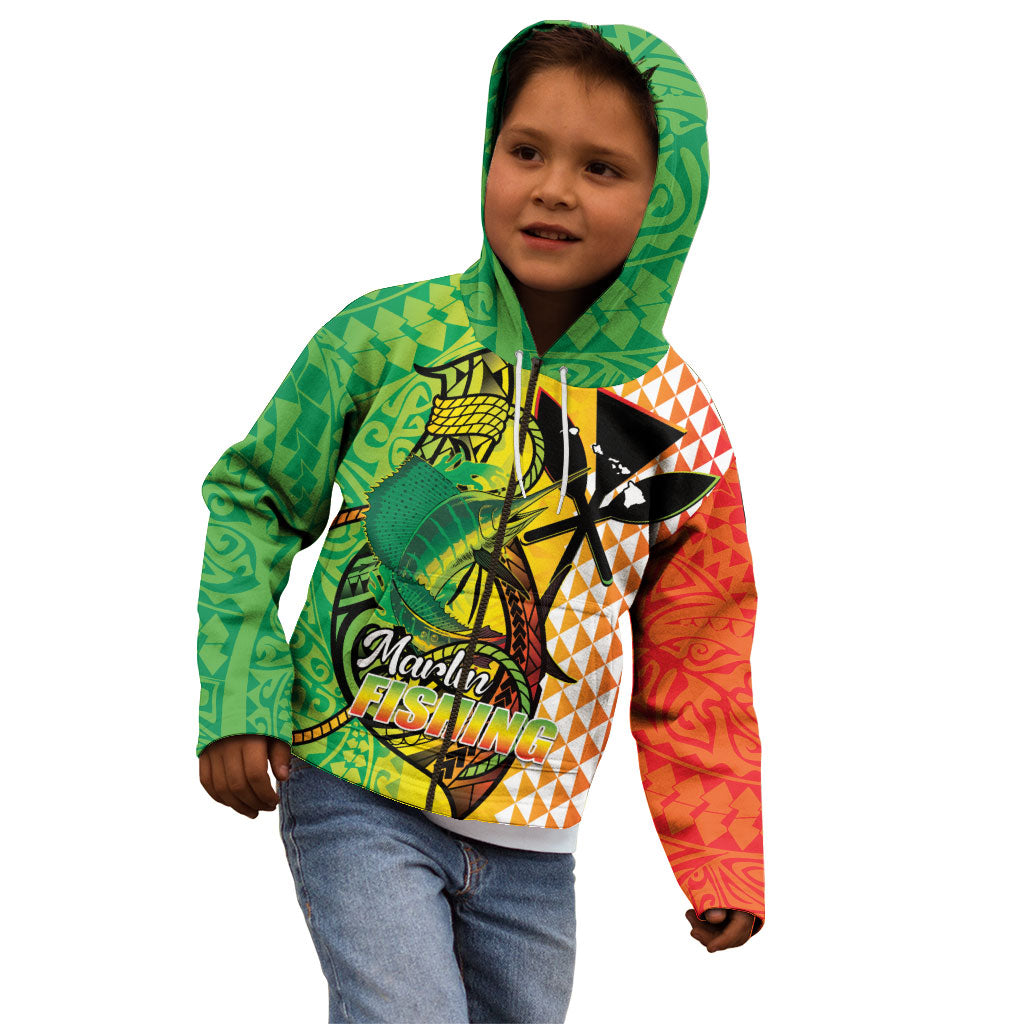 Hawaii Blue Marlin Fishing Kid Hoodie Hawaiian Kanaka Kakau Reggae LT14 - Polynesian Pride