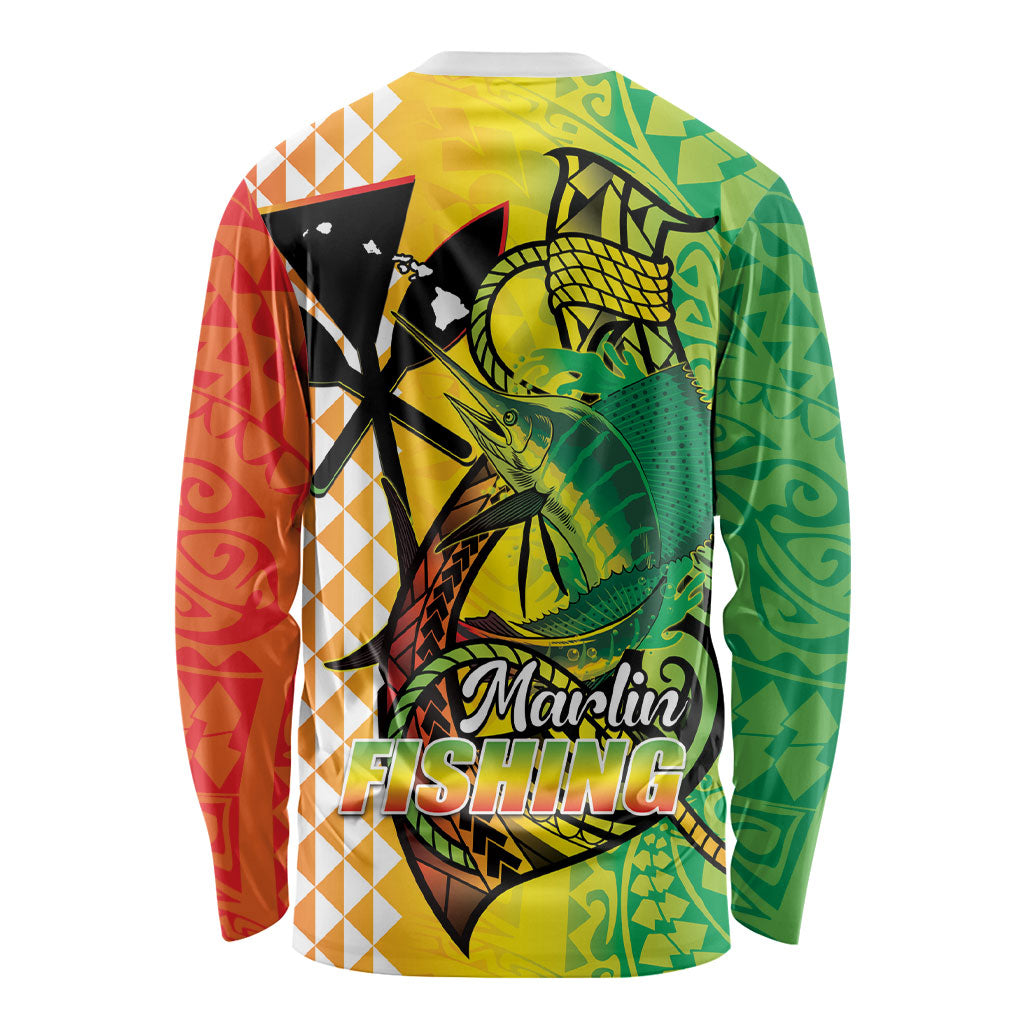 Hawaii Blue Marlin Fishing Long Sleeve Shirt Hawaiian Kanaka Kakau Reggae