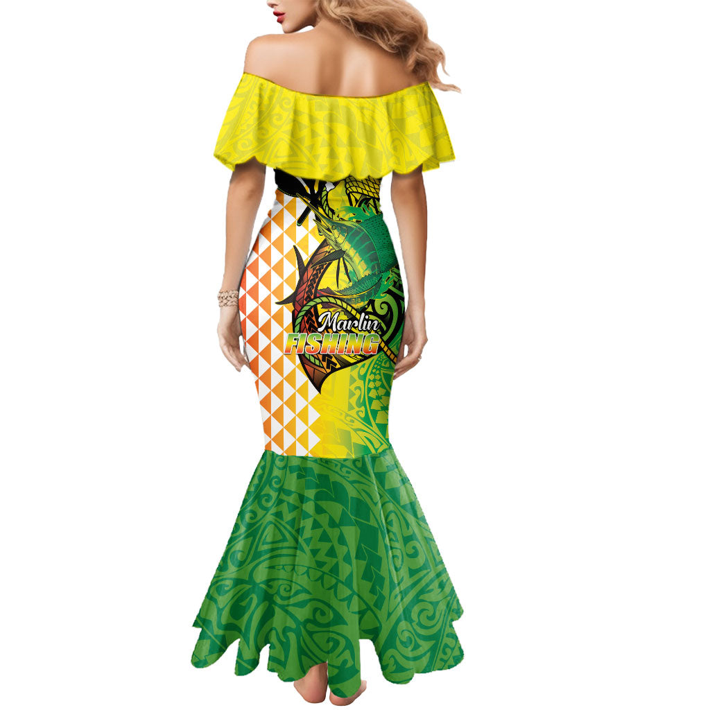 Hawaii Blue Marlin Fishing Mermaid Dress Hawaiian Kanaka Kakau Reggae LT14 - Polynesian Pride