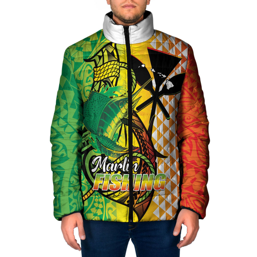 Hawaii Blue Marlin Fishing Padded Jacket Hawaiian Kanaka Kakau Reggae LT14 Men Reggae - Polynesian Pride