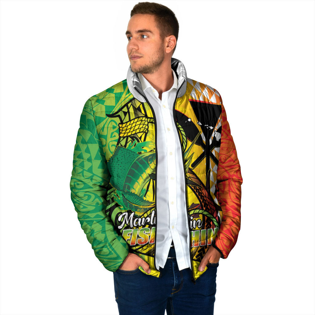 Hawaii Blue Marlin Fishing Padded Jacket Hawaiian Kanaka Kakau Reggae LT14 - Polynesian Pride