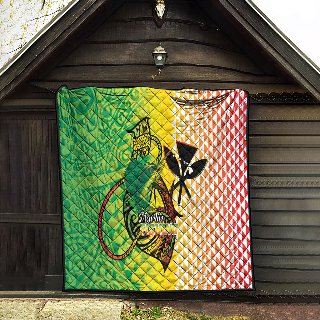 Hawaii Blue Marlin Fishing Quilt Hawaiian Kanaka Kakau Reggae
