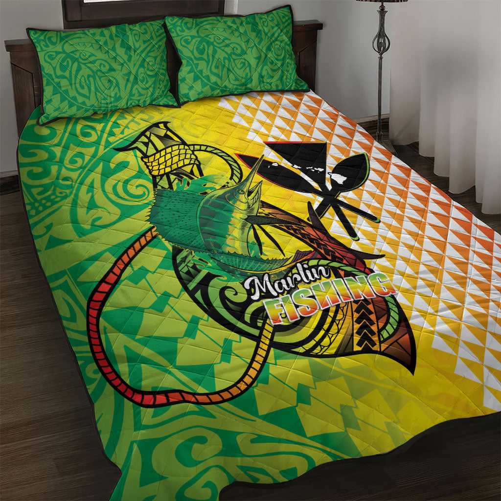 Hawaii Blue Marlin Fishing Quilt Bed Set Hawaiian Kanaka Kakau Reggae