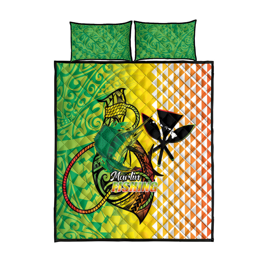 Hawaii Blue Marlin Fishing Quilt Bed Set Hawaiian Kanaka Kakau Reggae