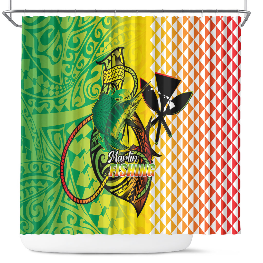 Hawaii Blue Marlin Fishing Shower Curtain Hawaiian Kanaka Kakau Reggae