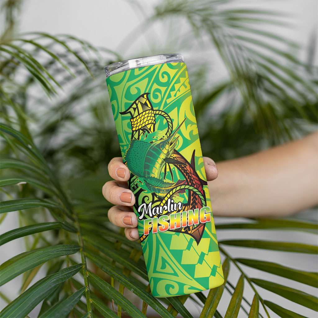 Hawaii Blue Marlin Fishing Skinny Tumbler Hawaiian Kanaka Kakau Reggae LT14 - Polynesian Pride
