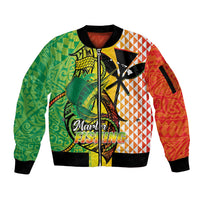 Hawaii Blue Marlin Fishing Sleeve Zip Bomber Jacket Hawaiian Kanaka Kakau Reggae