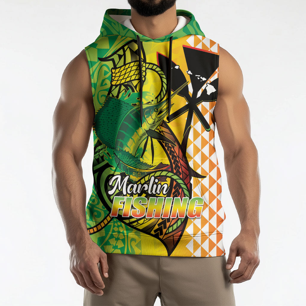 Hawaii Blue Marlin Fishing Sleeveless Hoodie Hawaiian Kanaka Kakau Reggae LT14 - Polynesian Pride