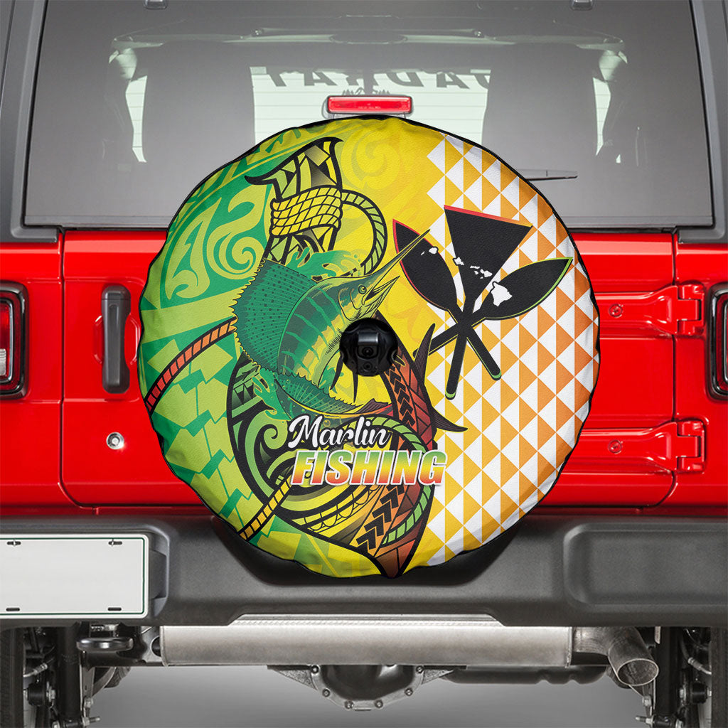 Hawaii Blue Marlin Fishing Spare Tire Cover Hawaiian Kanaka Kakau Reggae LT14 - Polynesian Pride