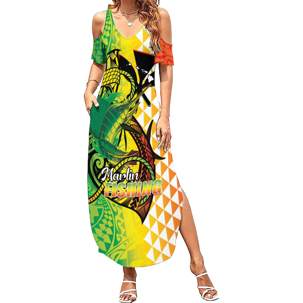 Hawaii Blue Marlin Fishing Summer Maxi Dress Hawaiian Kanaka Kakau Reggae LT14 Women Reggae - Polynesian Pride