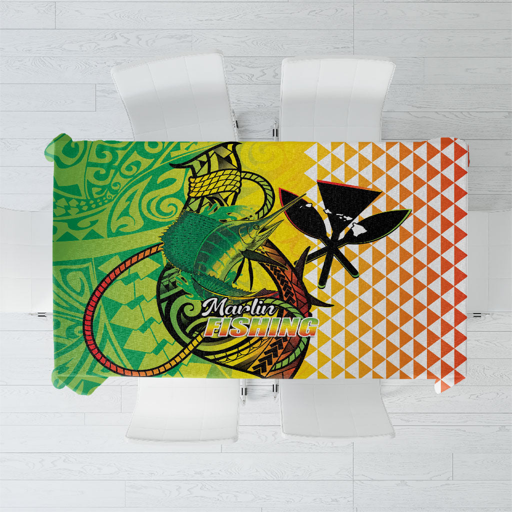 Hawaii Blue Marlin Fishing Tablecloth Hawaiian Kanaka Kakau Reggae