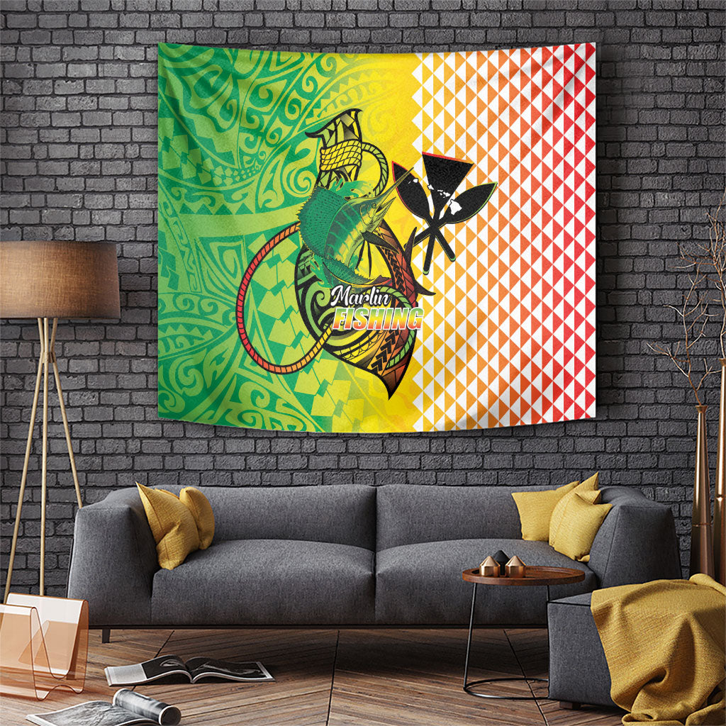 Hawaii Blue Marlin Fishing Tapestry Hawaiian Kanaka Kakau Reggae