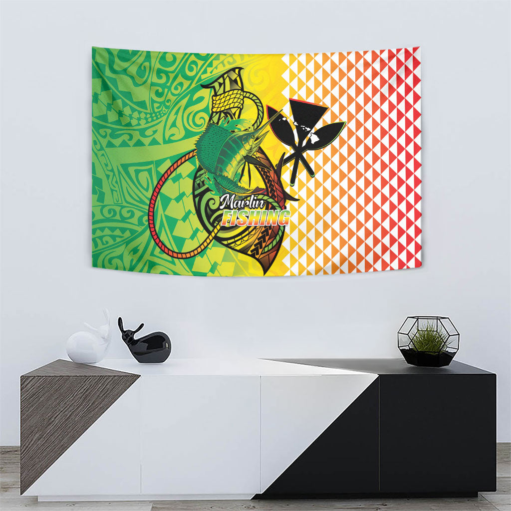 Hawaii Blue Marlin Fishing Tapestry Hawaiian Kanaka Kakau Reggae
