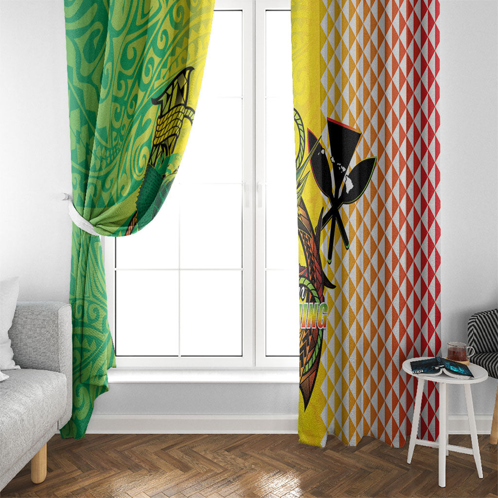 Hawaii Blue Marlin Fishing Window Curtain Hawaiian Kanaka Kakau Reggae
