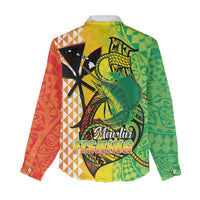 Hawaii Blue Marlin Fishing Women Casual Shirt Hawaiian Kanaka Kakau Reggae LT14 - Polynesian Pride