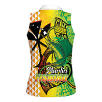 Hawaii Blue Marlin Fishing Women Sleeveless Polo Shirt Hawaiian Kanaka Kakau Reggae LT14 - Polynesian Pride