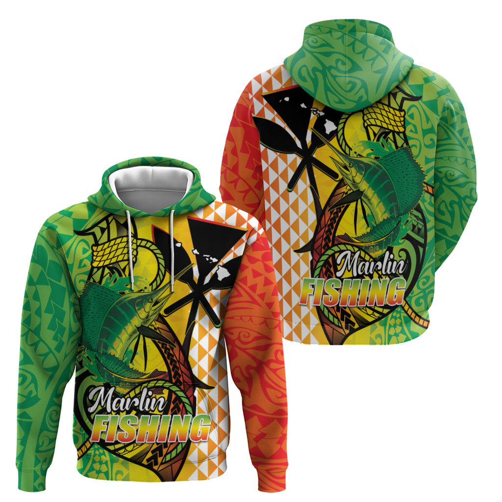 Hawaii Blue Marlin Fishing Zip Hoodie Hawaiian Kanaka Kakau Reggae LT14 - Polynesian Pride