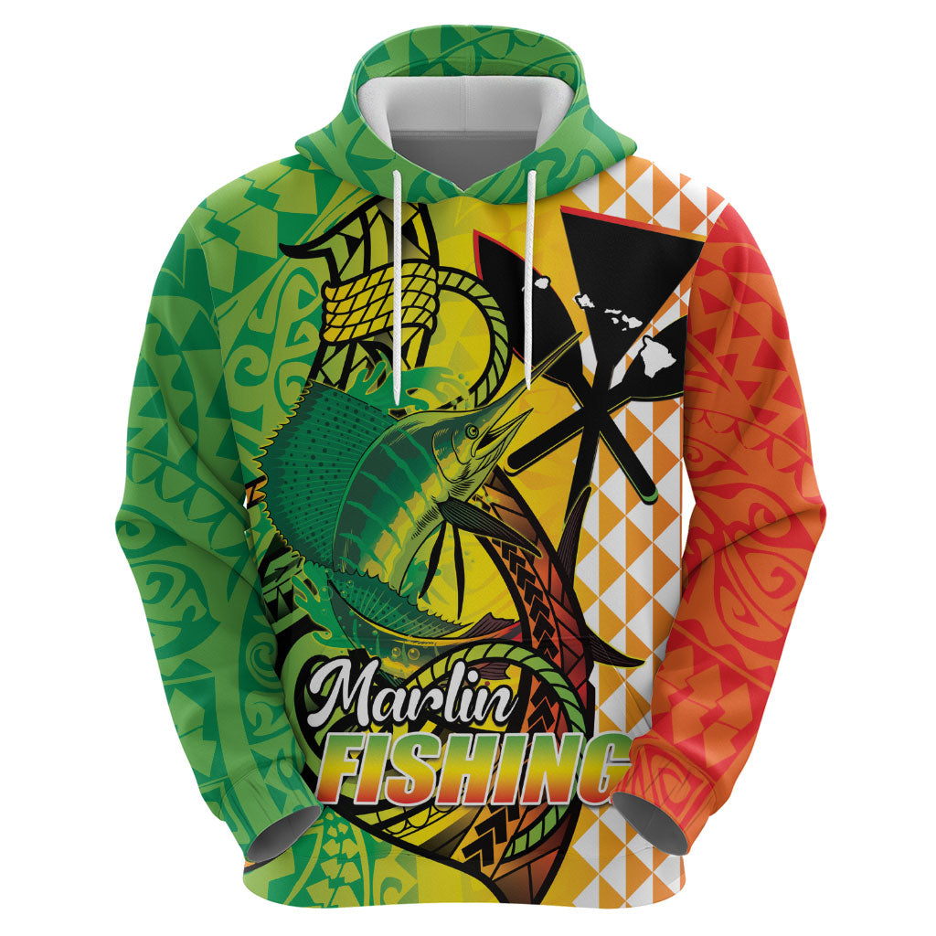 Hawaii Blue Marlin Fishing Zip Hoodie Hawaiian Kanaka Kakau Reggae LT14 - Polynesian Pride