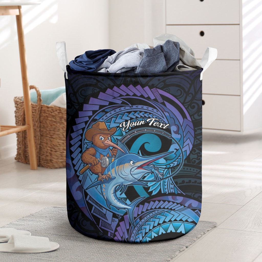 Personalised Blue Marlin Fishing New Zealand Laundry Basket NZ Kiwi Cowboy Born To Fish