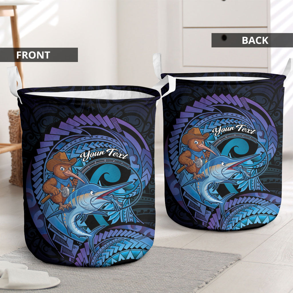 Personalised Blue Marlin Fishing New Zealand Laundry Basket NZ Kiwi Cowboy Born To Fish LT14 - Polynesian Pride