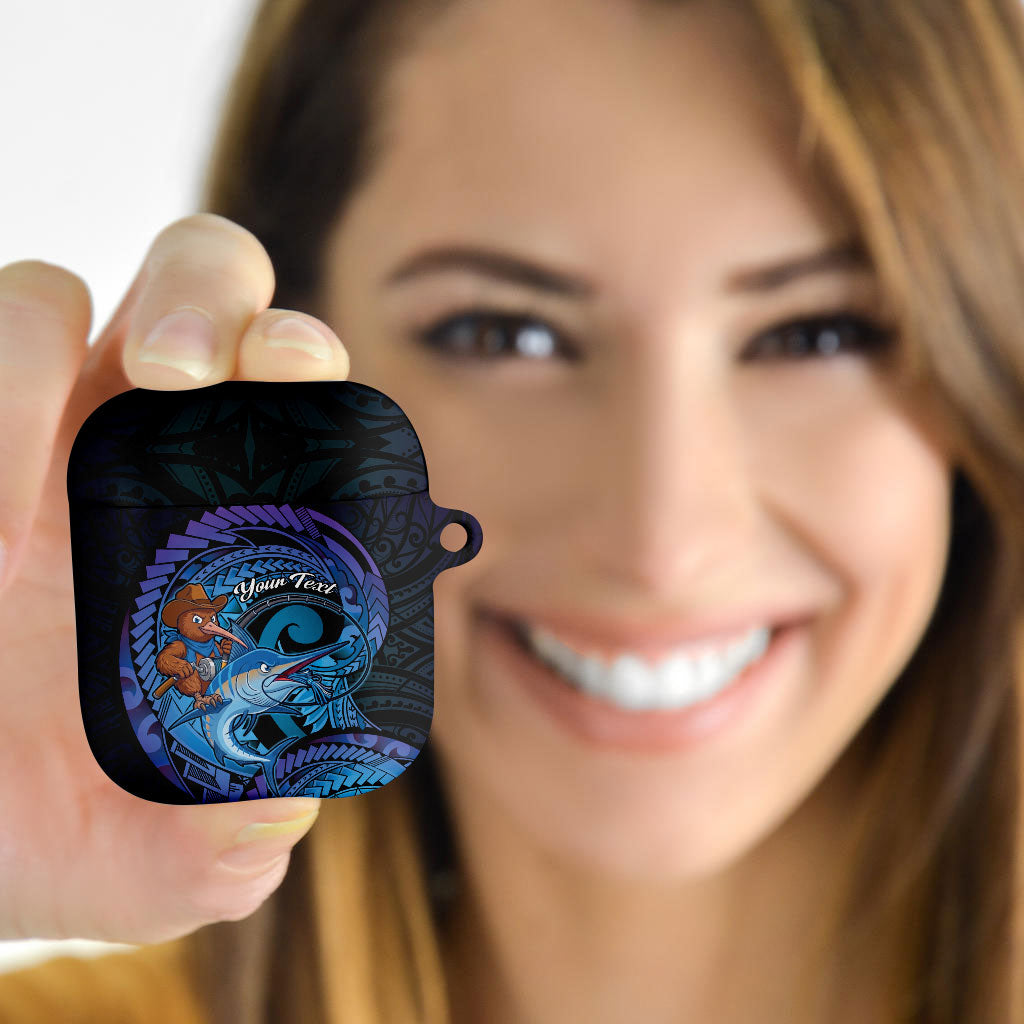 Personalised Blue Marlin Fishing New Zealand AirPods Case NZ Kiwi Cowboy Born To Fish LT14 - Polynesian Pride