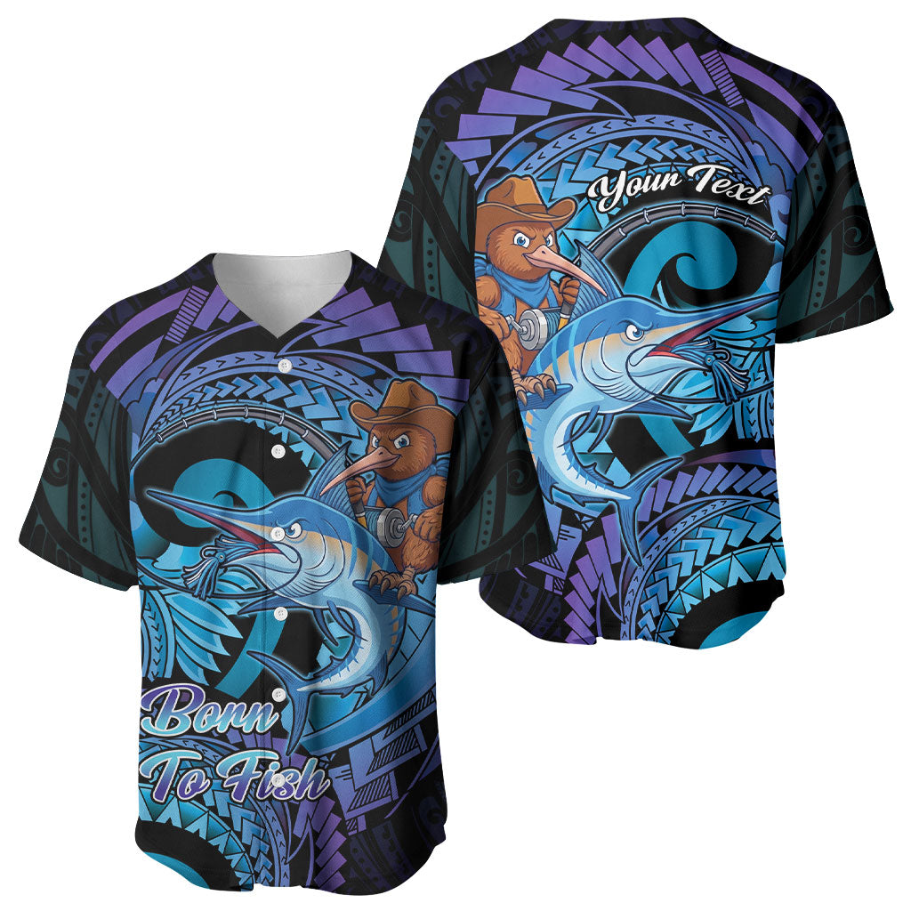 Personalised Blue Marlin Fishing New Zealand Baseball Jersey NZ Kiwi Cowboy Born To Fish LT14 - Polynesian Pride