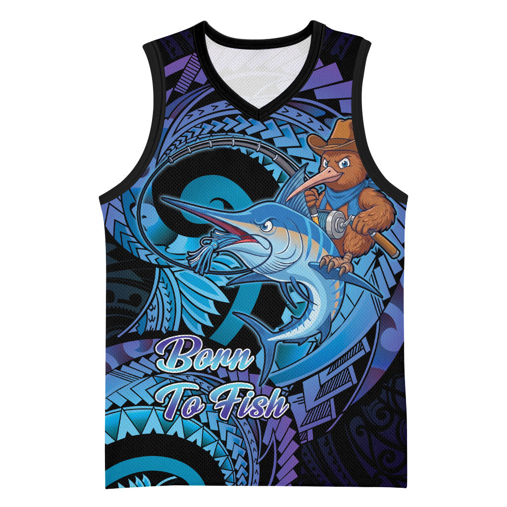 Personalised Blue Marlin Fishing New Zealand Basketball Jersey NZ Kiwi Cowboy Born To Fish LT14 Unisex Purple - Polynesian Pride