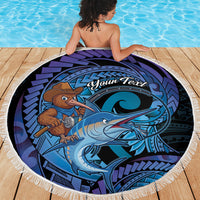 Personalised Blue Marlin Fishing New Zealand Beach Blanket NZ Kiwi Cowboy Born To Fish LT14 - Polynesian Pride