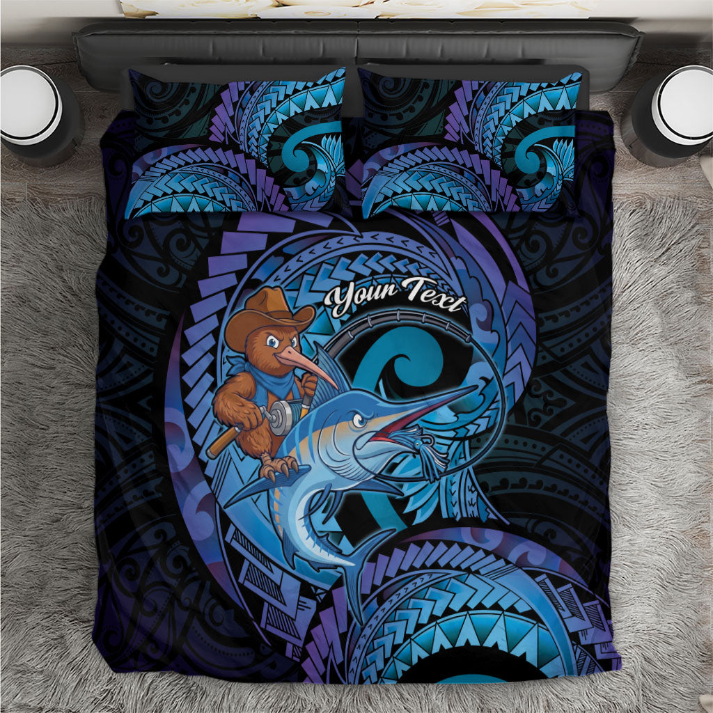 Personalised Blue Marlin Fishing New Zealand Bedding Set NZ Kiwi Cowboy Born To Fish