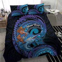 Personalised Blue Marlin Fishing New Zealand Bedding Set NZ Kiwi Cowboy Born To Fish LT14 - Polynesian Pride