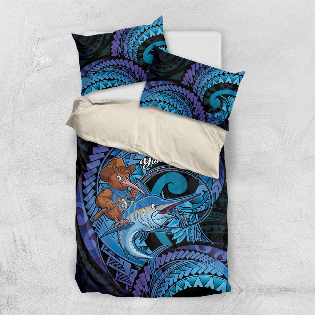 Personalised Blue Marlin Fishing New Zealand Bedding Set NZ Kiwi Cowboy Born To Fish LT14 US Twin 172cm x 218cm Purple - Polynesian Pride
