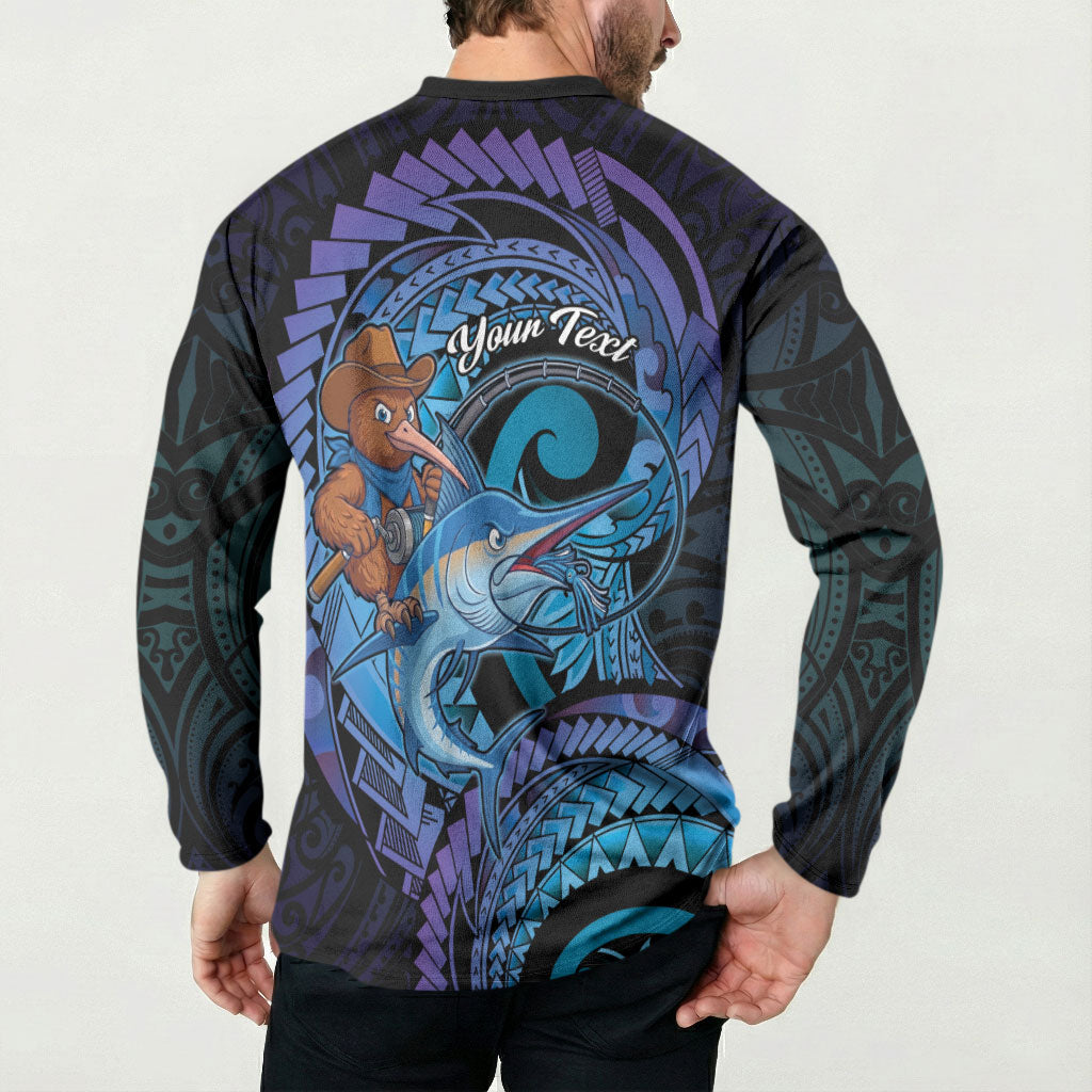 Personalised Blue Marlin Fishing New Zealand Button Sweatshirt NZ Kiwi Cowboy Born To Fish LT14 - Polynesian Pride