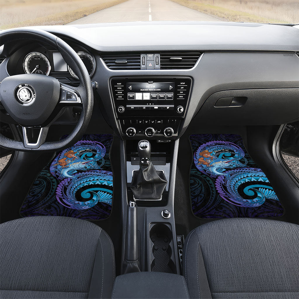 Personalised Blue Marlin Fishing New Zealand Car Mats NZ Kiwi Cowboy Born To Fish LT14 Set 2pcs - Front Purple - Polynesian Pride