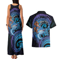 Personalised Blue Marlin Fishing New Zealand Couples Matching Tank Maxi Dress and Hawaiian Shirt NZ Kiwi Cowboy Born To Fish LT14 - Polynesian Pride