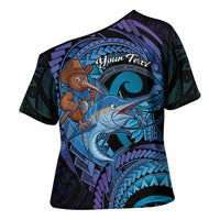 Personalised Blue Marlin Fishing New Zealand Cross Shoulder Shirt NZ Kiwi Cowboy Born To Fish LT14 - Polynesian Pride