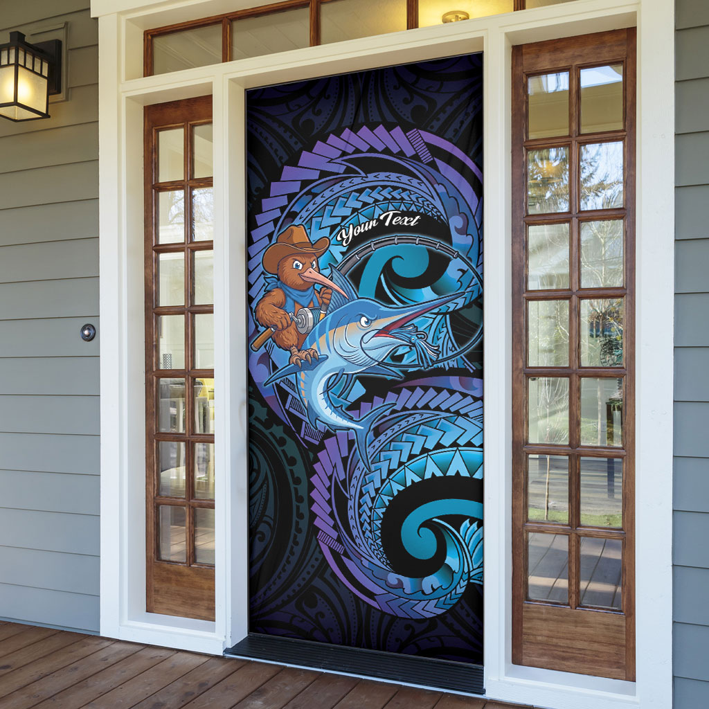 Personalised Blue Marlin Fishing New Zealand Door Cover NZ Kiwi Cowboy Born To Fish LT14 - Polynesian Pride