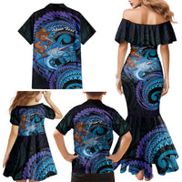 Personalised Blue Marlin Fishing New Zealand Family Matching Mermaid Dress and Hawaiian Shirt NZ Kiwi Cowboy Born To Fish LT14 - Polynesian Pride