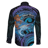 Personalised Blue Marlin Fishing New Zealand Family Matching Mermaid Dress and Hawaiian Shirt NZ Kiwi Cowboy Born To Fish LT14 - Polynesian Pride