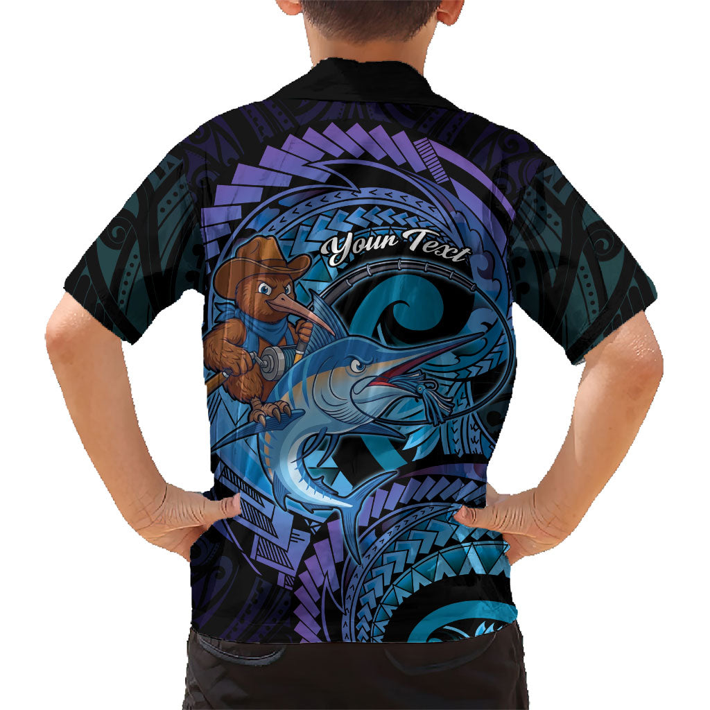 Personalised Blue Marlin Fishing New Zealand Family Matching Short Sleeve Bodycon Dress and Hawaiian Shirt NZ Kiwi Cowboy Born To Fish LT14 - Polynesian Pride